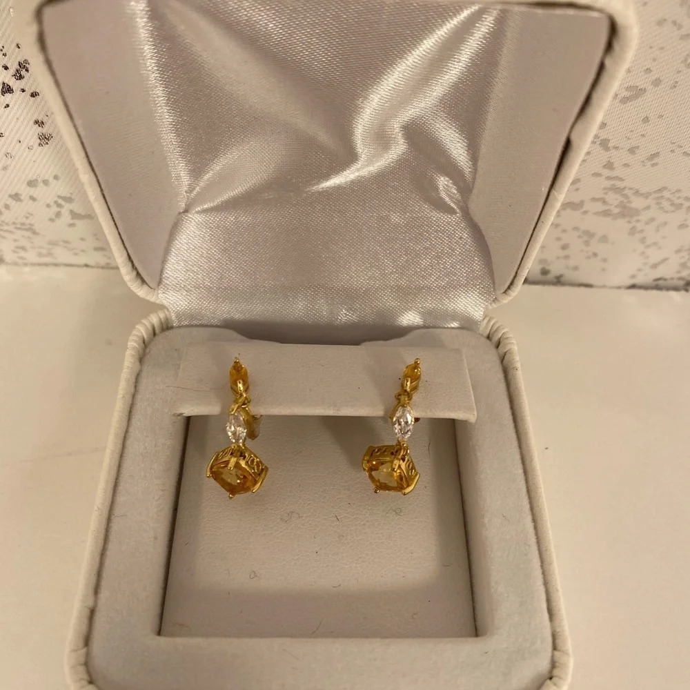 Genuine Citrine & Cubic Zirconia Earrings